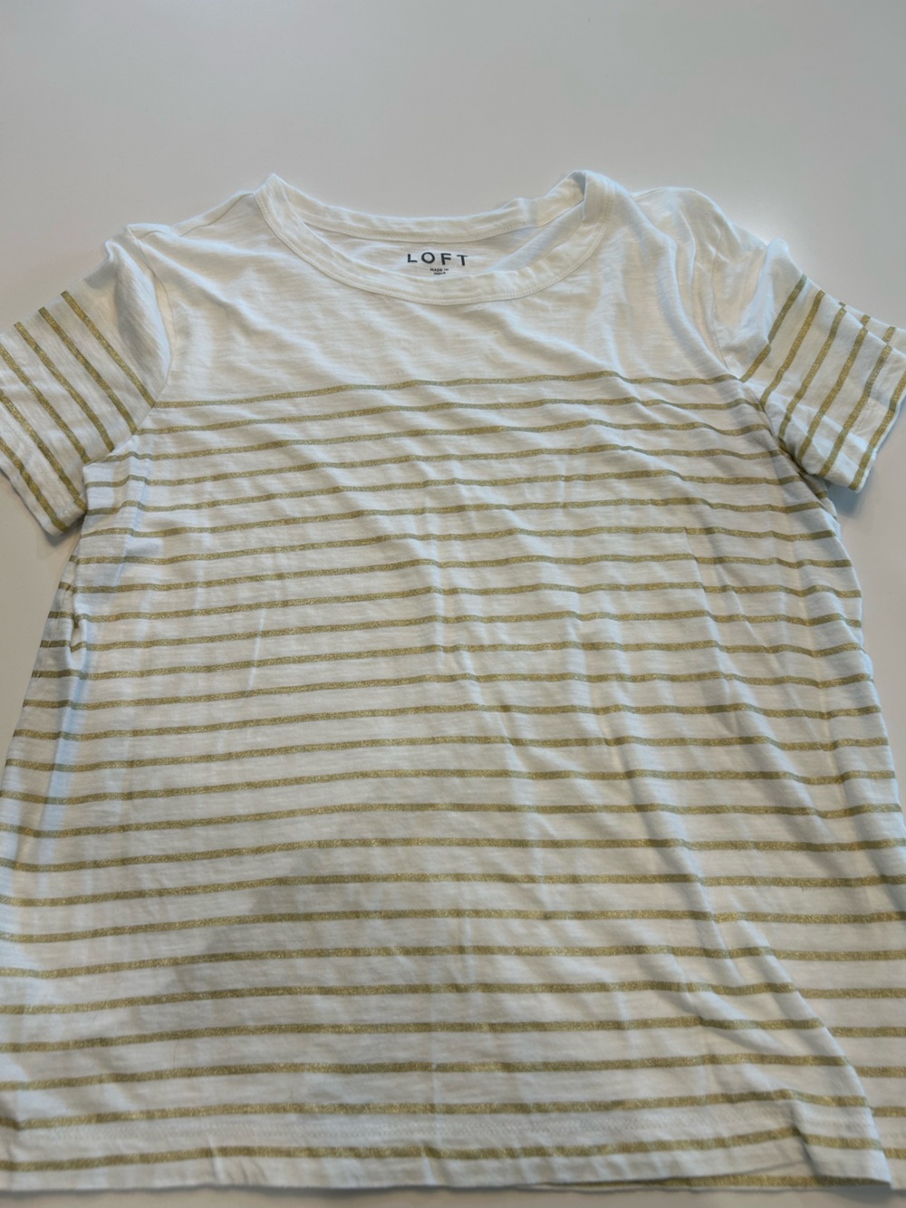 LOFT Women's Short-Sleeve Striped Tee - White and Olive
